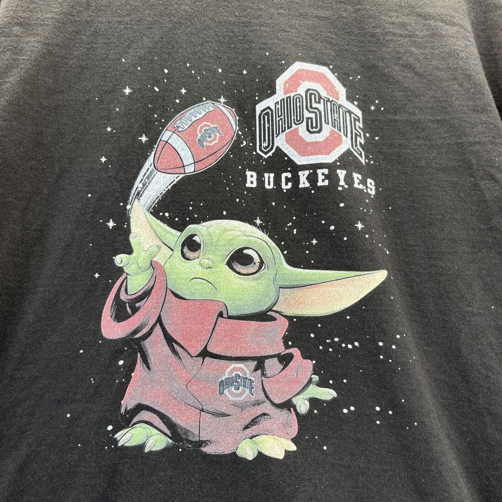 Ohio State Buckeyes & Baby Yoda Mash Up Black T Shirt Unisex XL Cotton TEE HAG